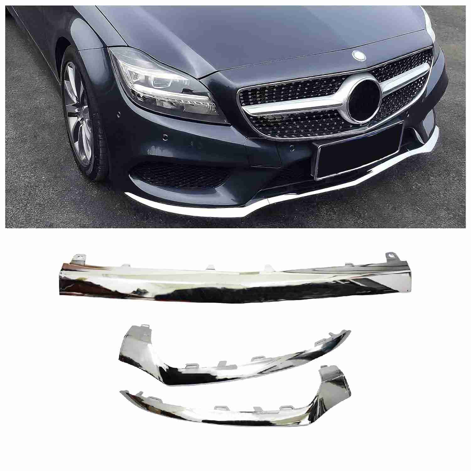 Moldura Cromada Para-choque Dianteiro Mercedes Benz W218 CLS (2015-2018) - Elegância e Proteção