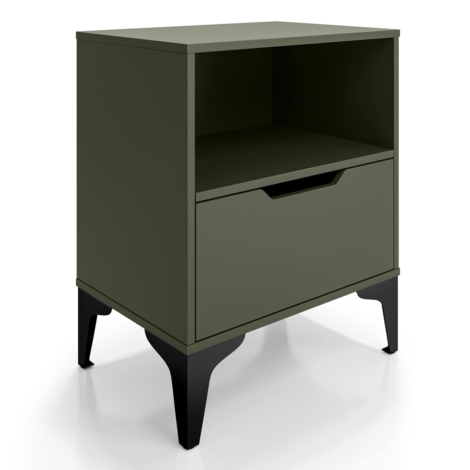 Mesa de Cabeceira com Gaveta Telescópica e Design Industrial Moderno - Verde com Pé Preto