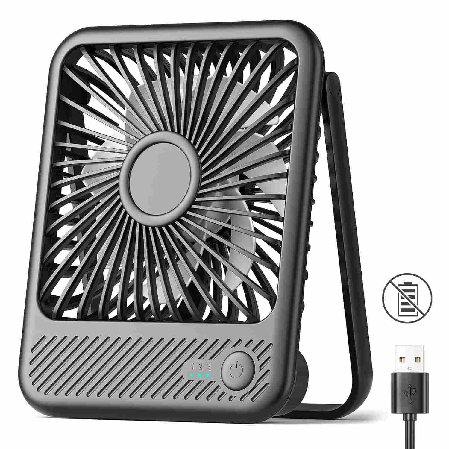 Koonie Ventilador de Mesa USB Silencioso com 3 Velocidades e Inclinação 180°