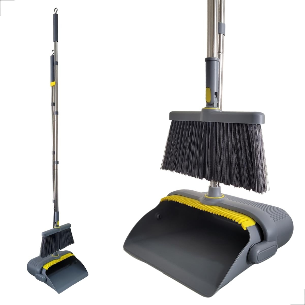 Vassoura e Pá Dobrável com Cabo de Aço Inox - Conjunto Multiuso e Compacto para Limpeza Eficiente