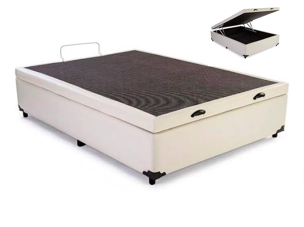 Cama Box Baú Casal Sintético Corino Blindado Bege – Design Moderno e Espaço Extra