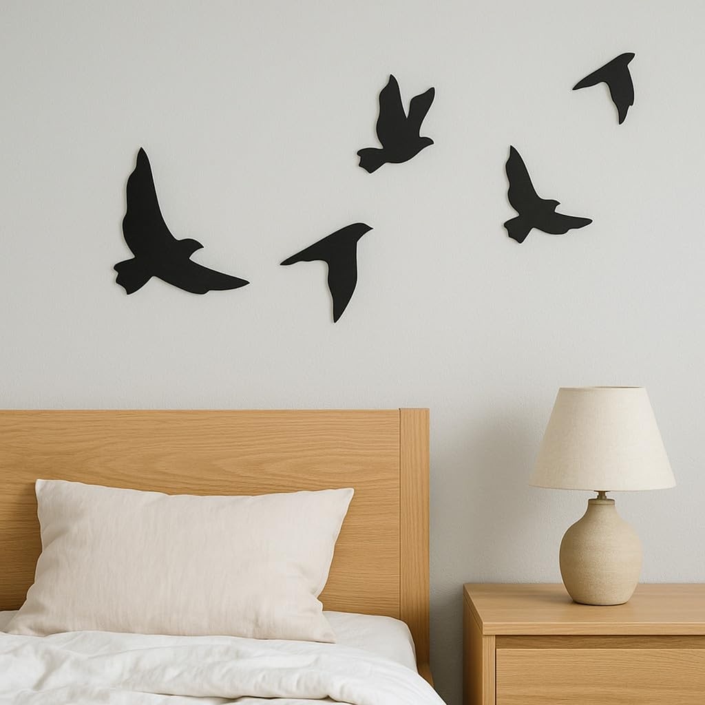 Conjunto Decorativo de Pássaros em MDF Preto - Design Moderno para Quarto, Sala e Escritório
