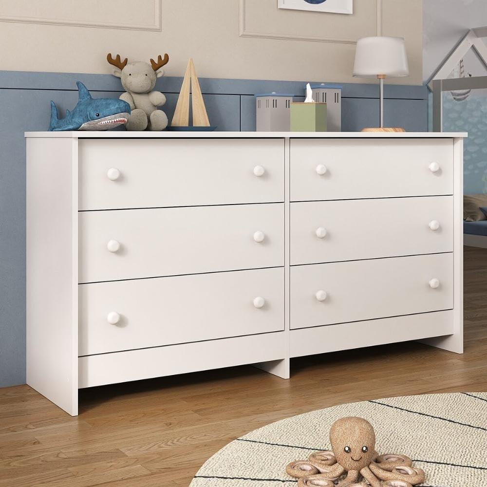 Cômoda Infantil 136cm com 6 Gavetas - Design Moderno e Espaçoso para Quarto de Criança