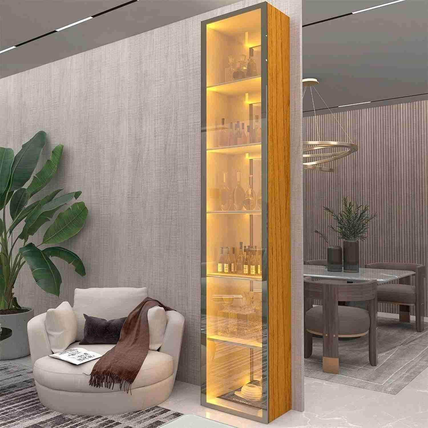 Cristaleira com Espelho e Led Reflecta Luminare 100% MDF - Design Moderno e Iluminação Ambiente