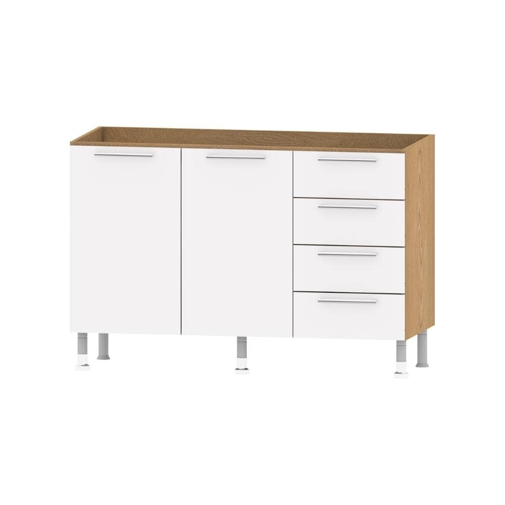 Balcão de Cozinha Ditália Aspen 2 Portas e 4 Gavetas - Organize com Estilo e Funcionalidade