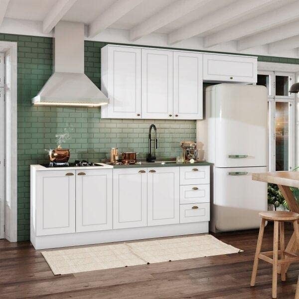 Cozinha Compacta Emily Henn 4 Peças com Balcão e Aéreo Branco Moderno
