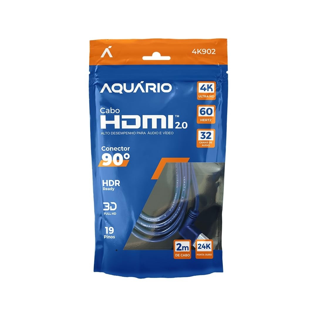 Cabo HDMI 90° 2.0 4K 3D 2 Metros: Conexão Impecável e Imersiva