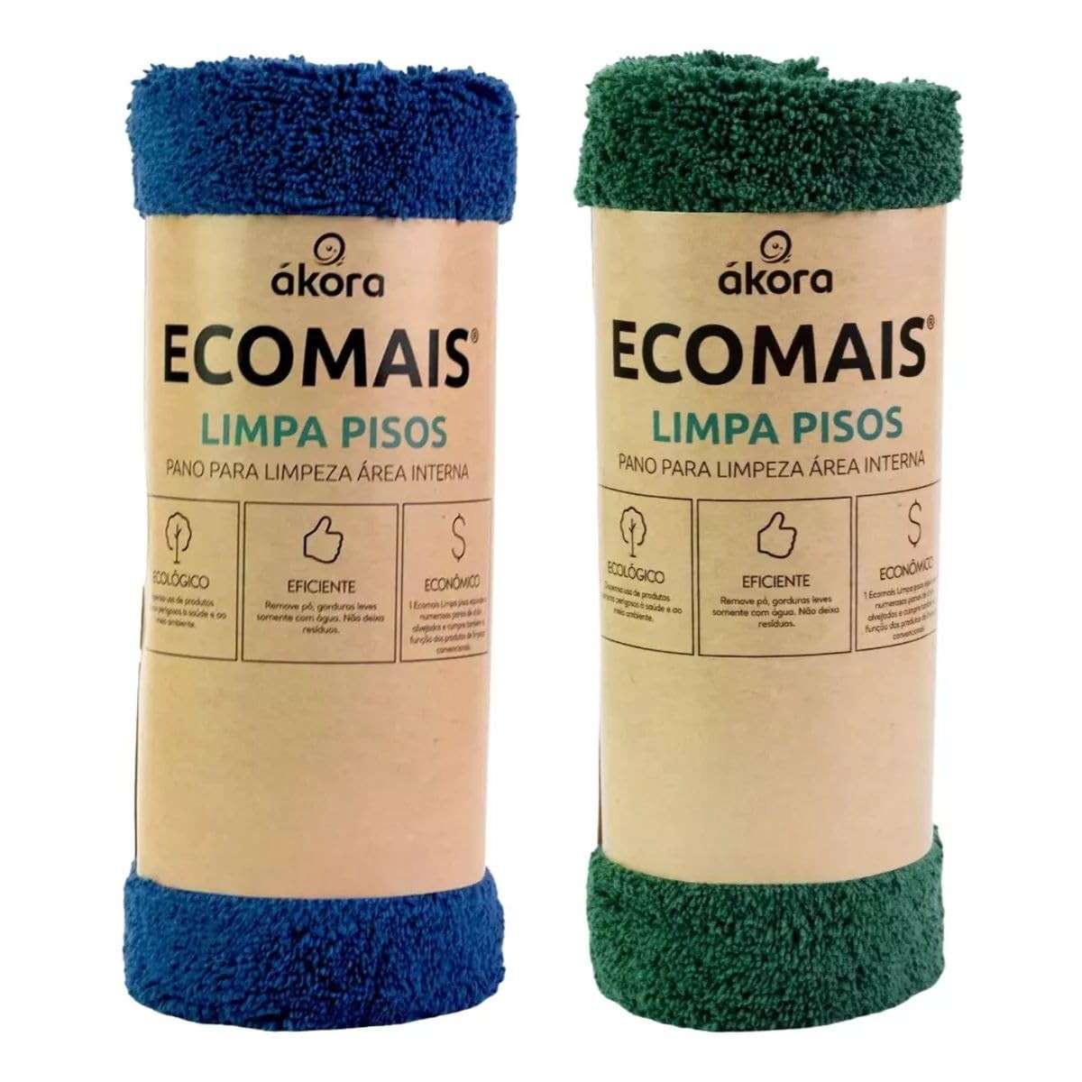 Kit Ecomais Limpa Piso Área Interna 40x60cm - Microfibra Azul e Verde