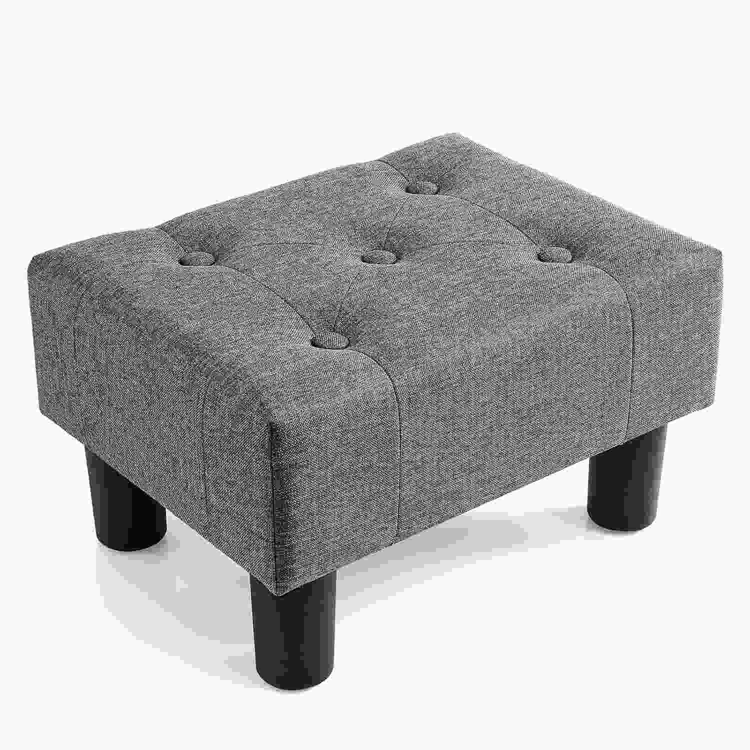 Poofzy Banqueta para os Pés Pequena em Linho Cinza - Otmoma Confortável com Pernas para Sala e Sofá