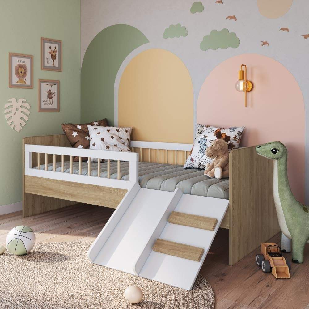 Cama Montessoriana de Solteiro com Escada e Escorrega Aveiro - Design Inovador para o Quarto Infantil
