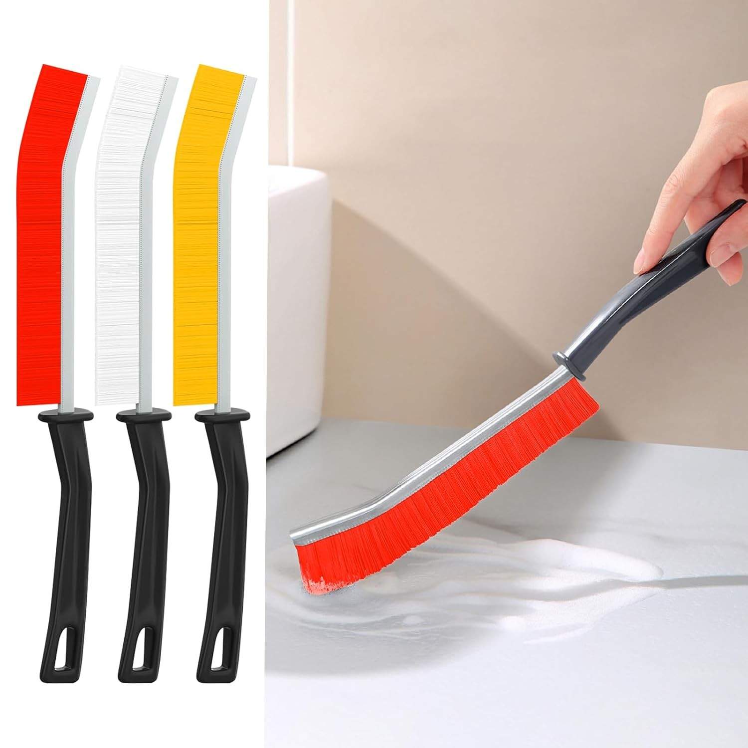 Conjunto de 3 Escovas de Limpeza para Fendas Estreitas - Cerdas Rígidas e Design Ergonômico