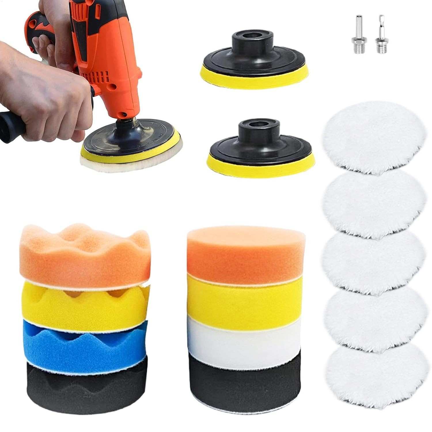 Kit de Almofadas de Polimento para Carro - Espuma e Lã com Adaptador para Polidor