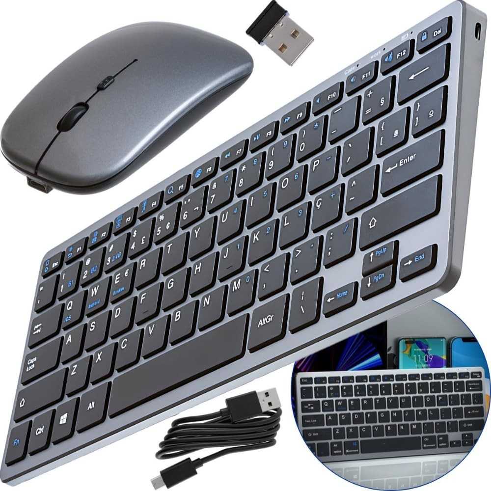 Kit Teclado e Mouse Sem Fio Bluetooth ABNT2 Silencioso - Conexão Estável e Design Premium