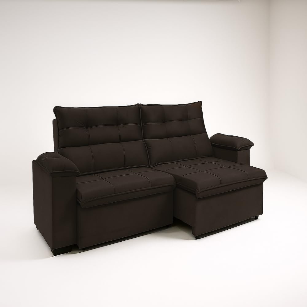 Sofá Compacto 2 Lugares Reclinável e Retrátil em Veludo Marrom - Conforto e Estilo para Seu Lar