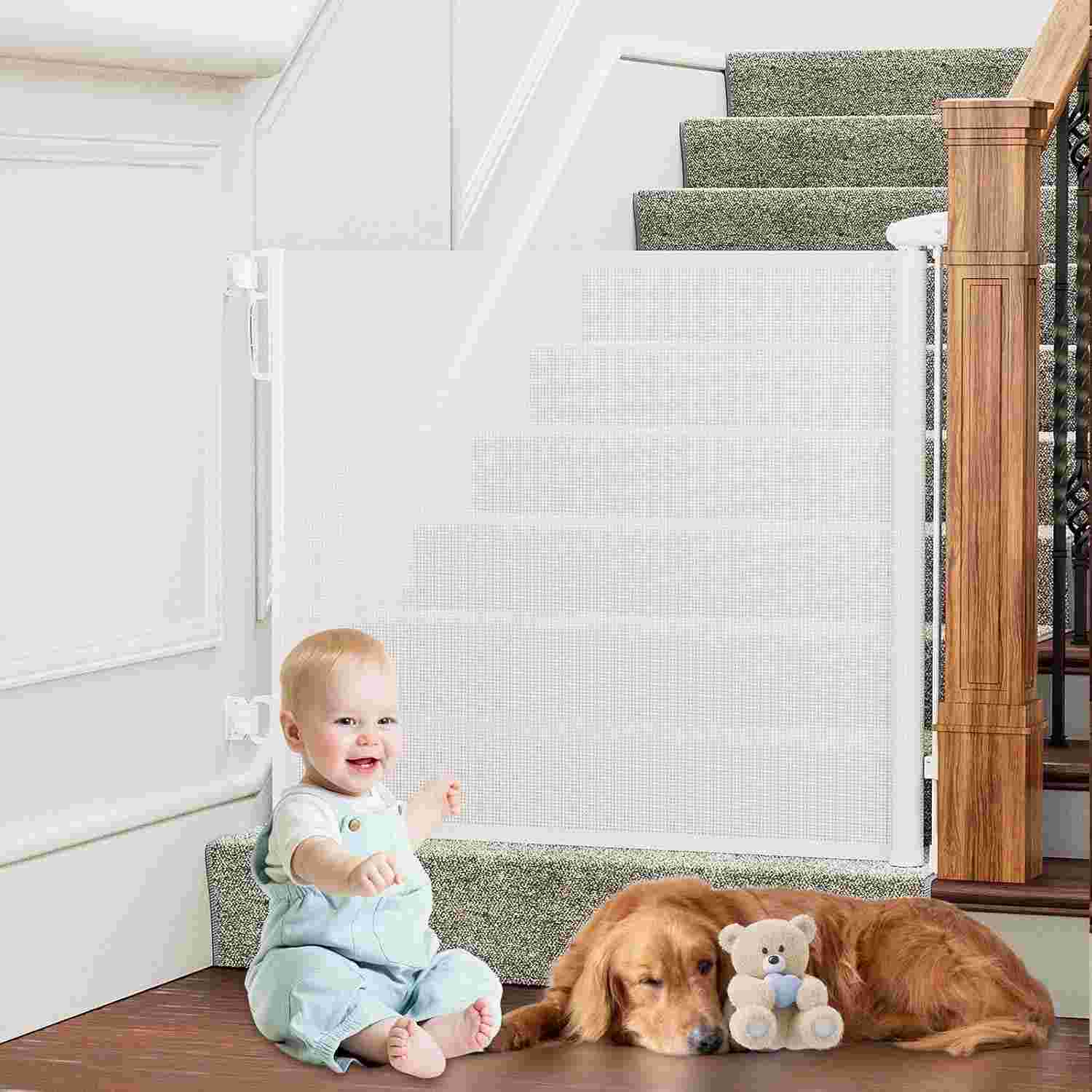 Grade de Proteção Retrátil 86x150cm para Pets e Bebês | Segurança Inteligente para Escadas e Portas