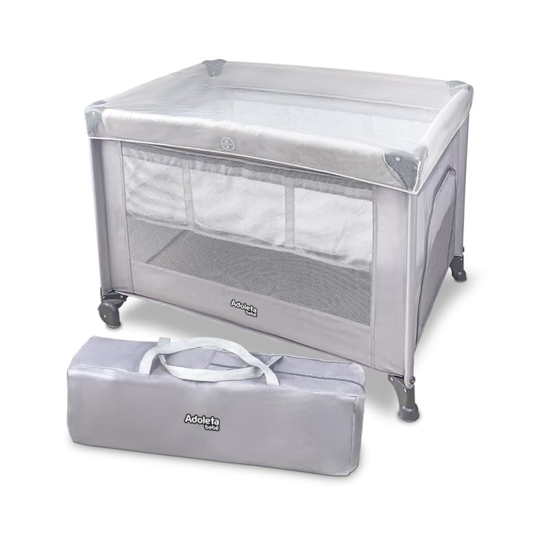 Berço Portátil Multifuncional com Mosquiteiro e Abertura Lateral - Segurança e Conforto para Bebês (Cinza)