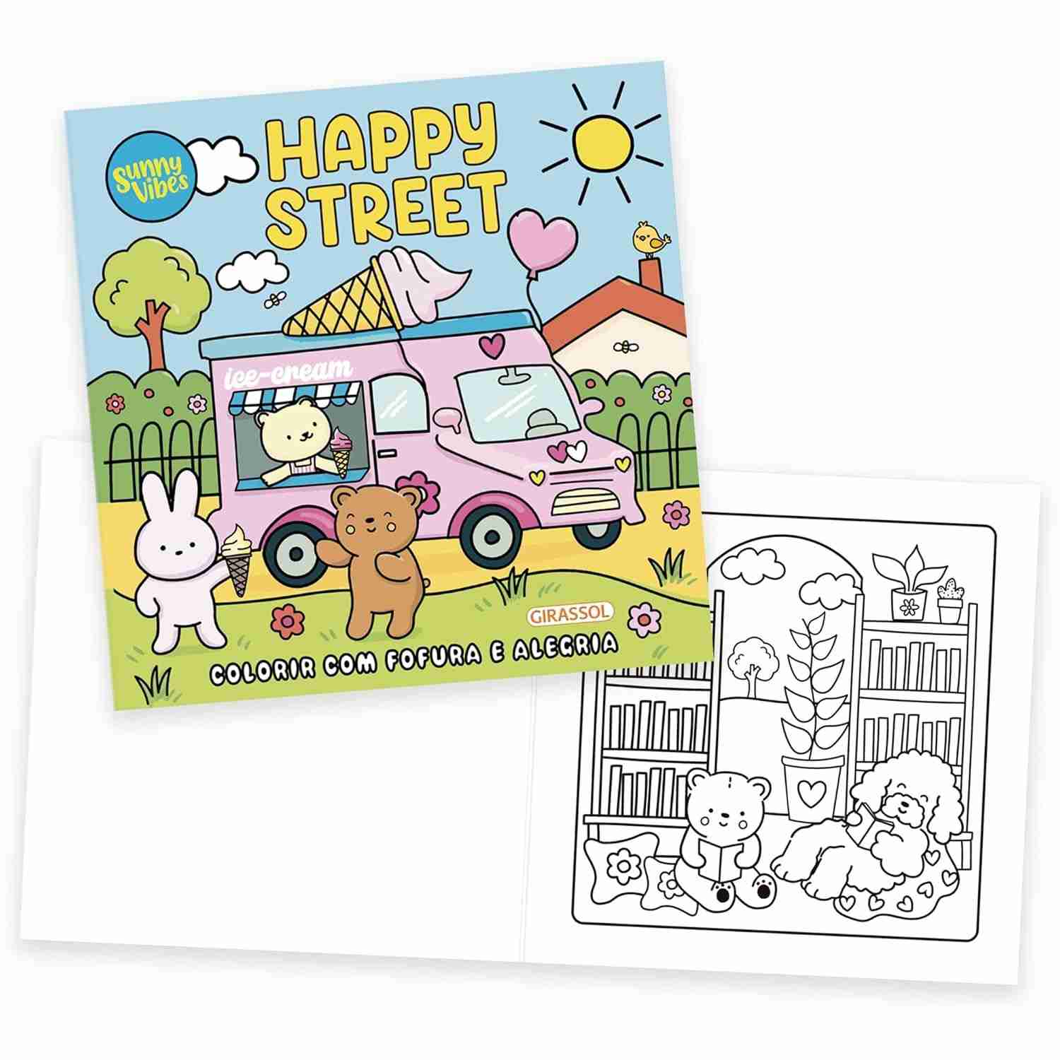 Sunny Vibes: Happy Street - Livro de Colorir para Adultos e Crianças | Alegria e Fofura