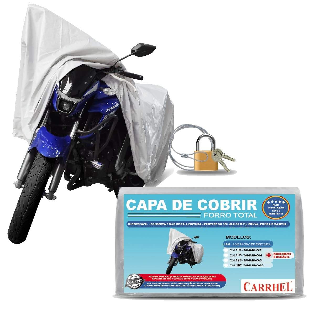 Capa de Moto Premium Silver: Proteção Total UV, Impermeável e Antifurto (Tamanho P)