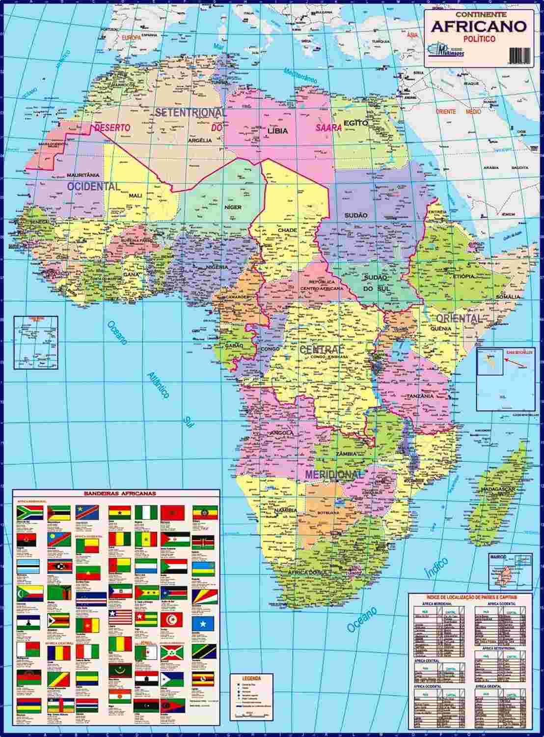 Mapa Poster África Detalhado 89x117cm: Geográfico, Turístico e Rodoviário