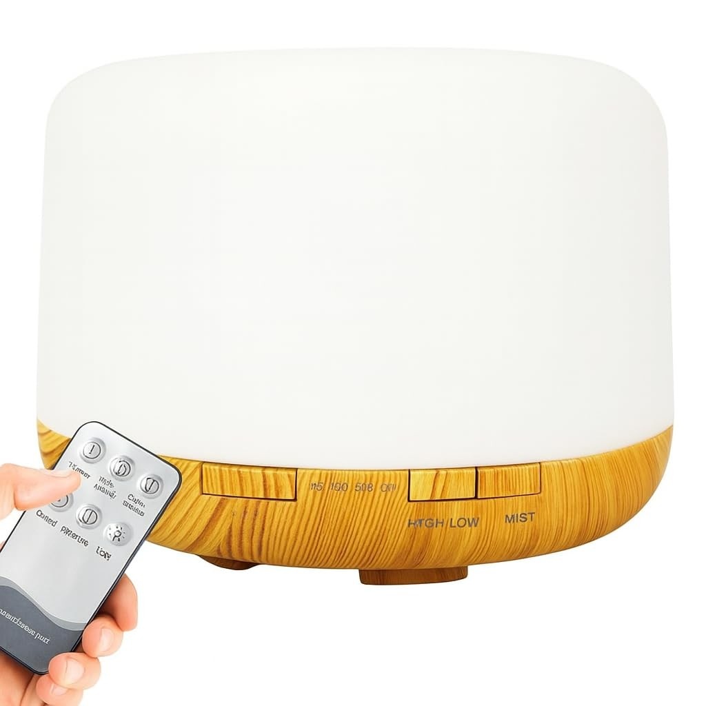 Difusor de Aromas e Umidificador de Ar Ultra-Sônico 500ml com LED Colorido e Controle Remoto