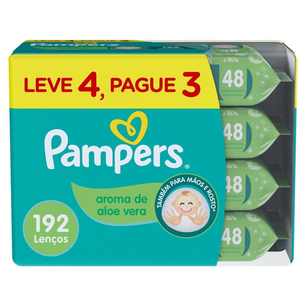 Lenços Umedecidos Pampers Aloe Vera - 192 Unidades Macios e Seguros