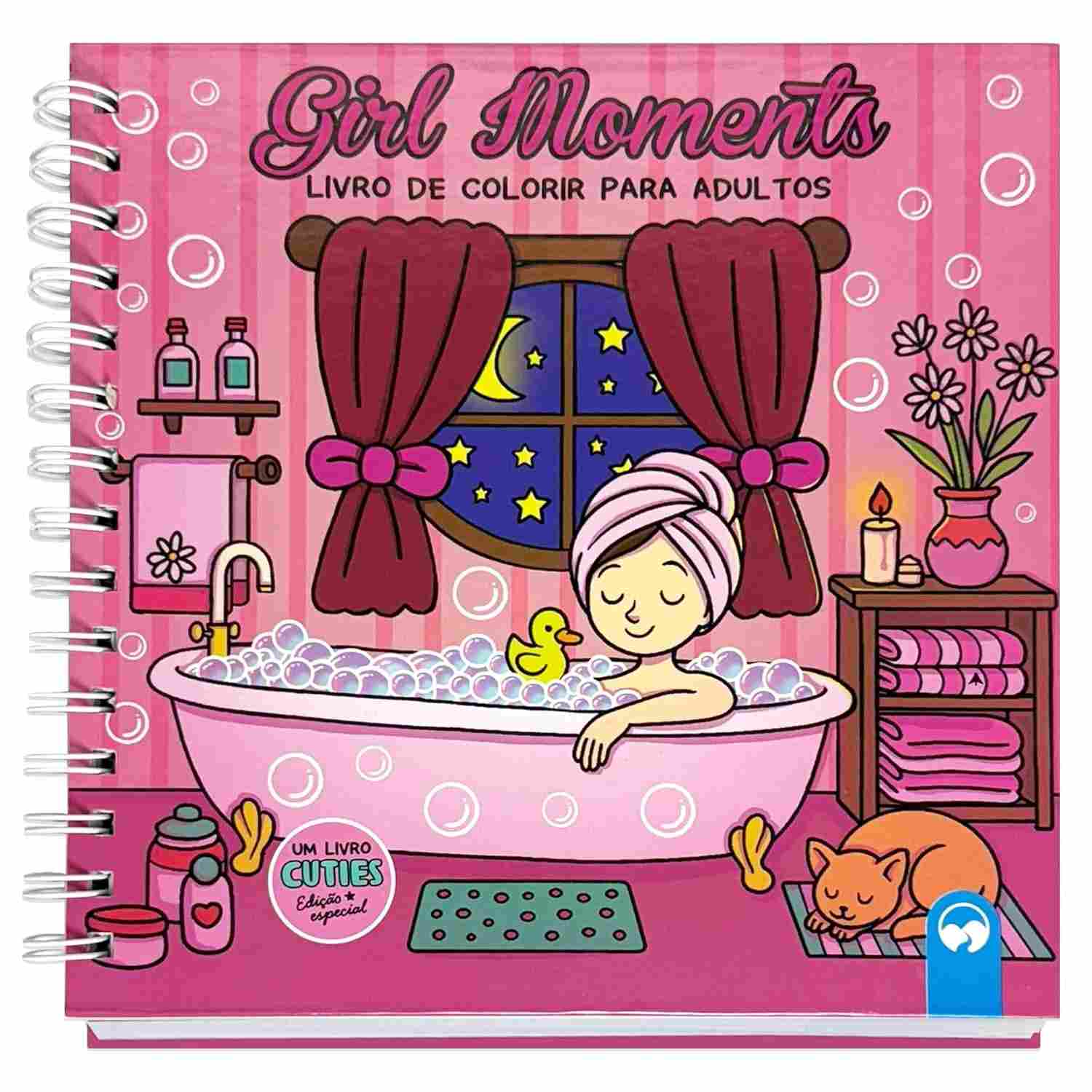 Cuties Edição Especial de Luxo: Girl Moments - Livro de Colorir para Adultos com Capa Dura e Acetato Protetor