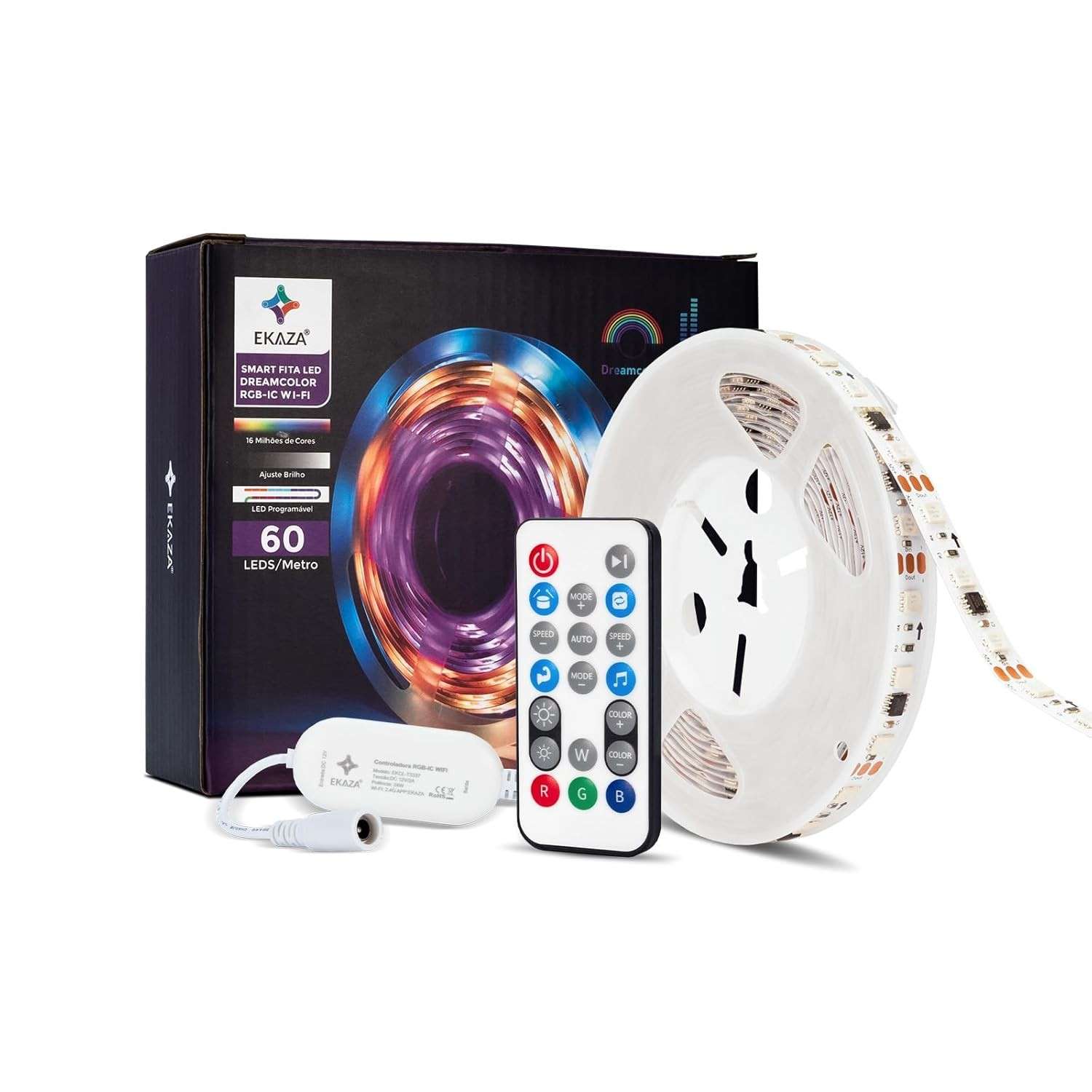 Fita LED Inteligente EKAZA Dreamcolor RGB-IC Wi-Fi - Controle por App, Alexa & Google Assistant
