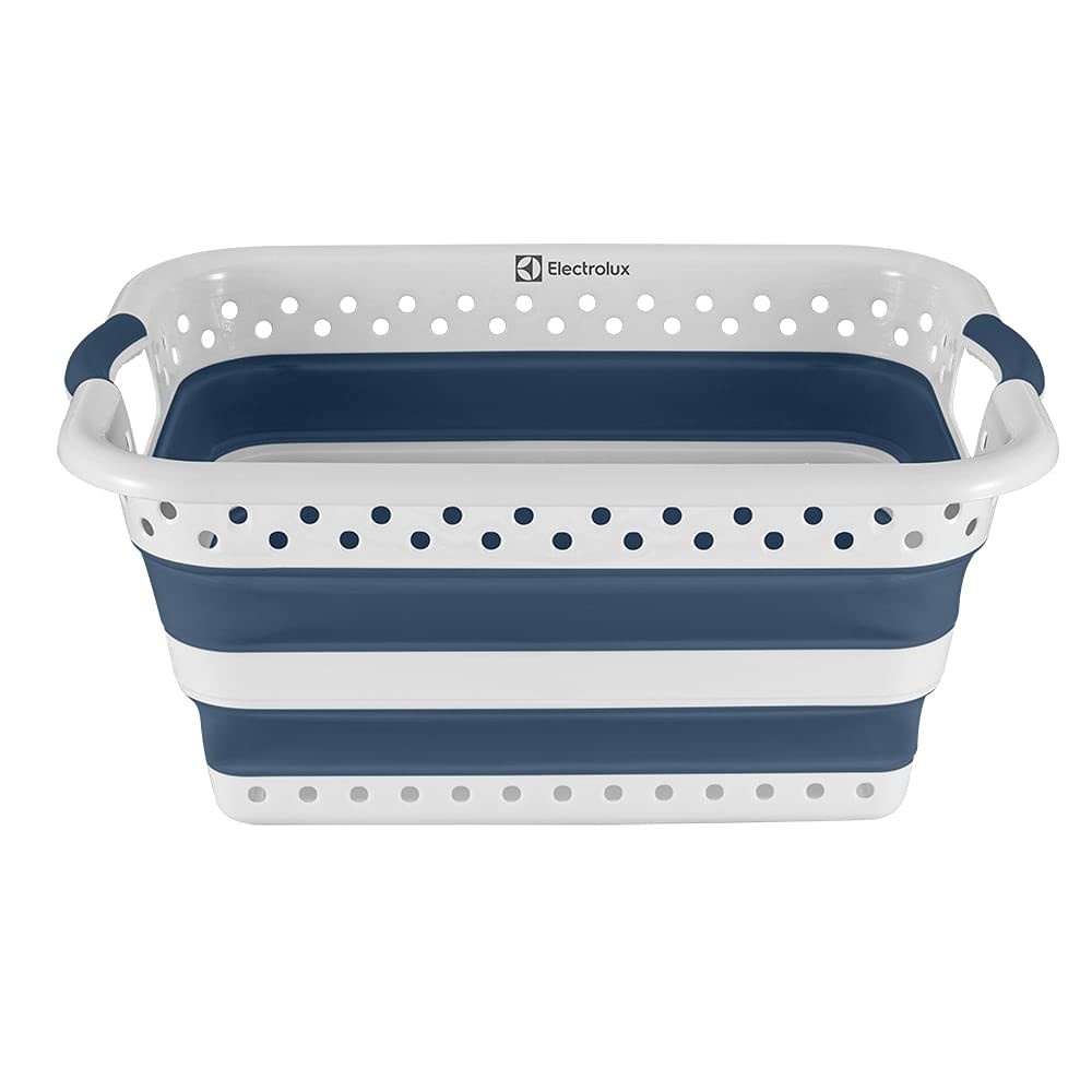 Cesto Dobrável para Roupas Electrolux - Branco com Detalhes Azul | Organize sua Lavanderia com Estilo