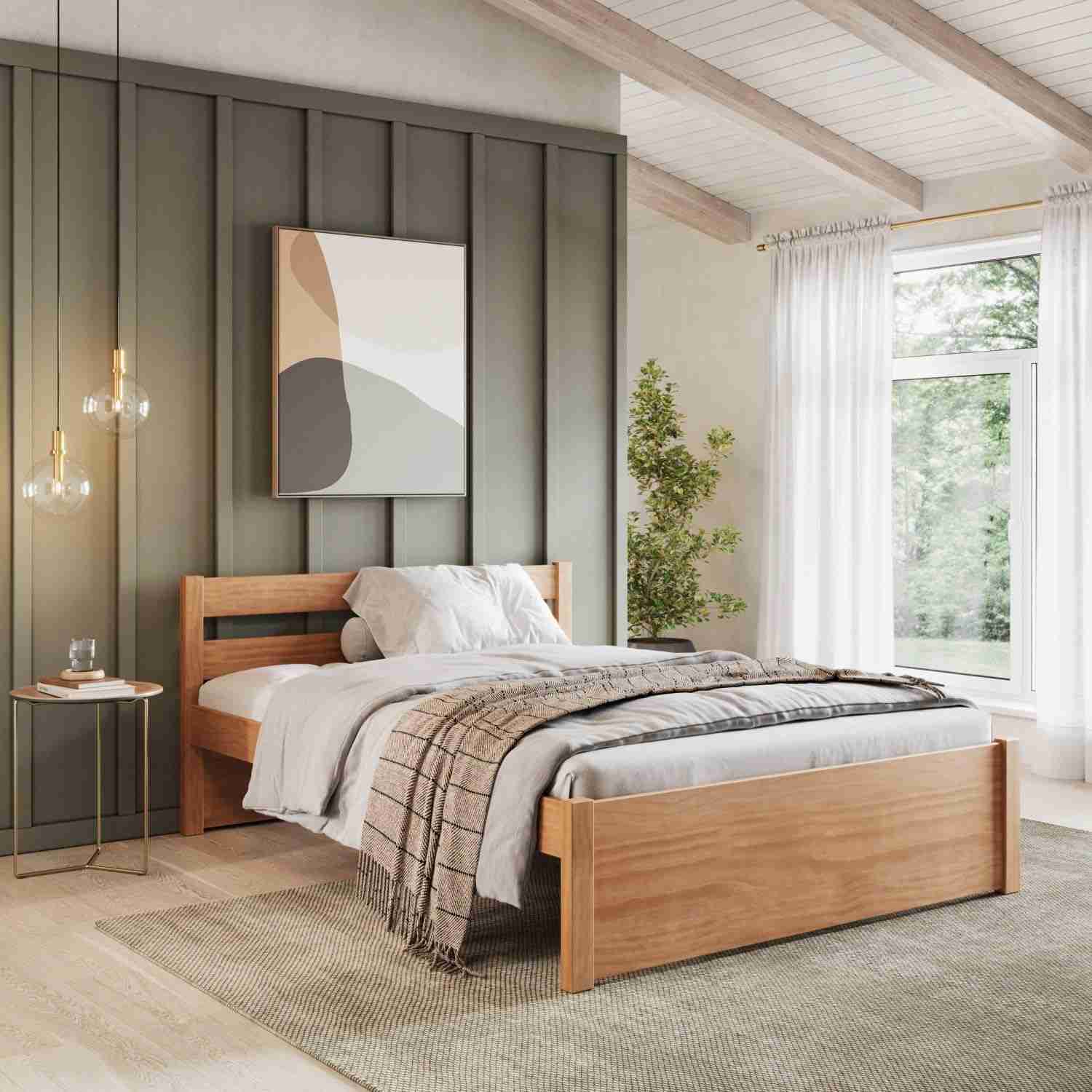 Cama de Casal em Madeira Maciça 140x190 Unique Yescasa Amêndoa - Design Elegante e Durabilidade