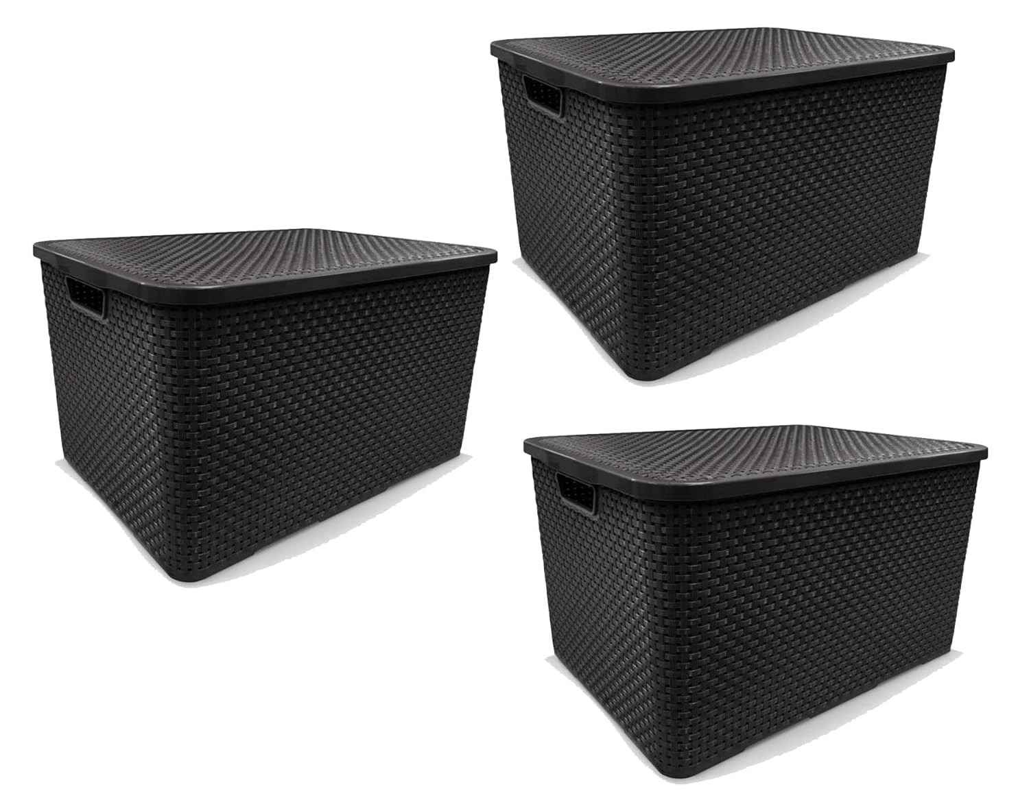 Kit 3 Caixas Organizadoras Rattan com Tampa 20L - Design Elegante e Prático