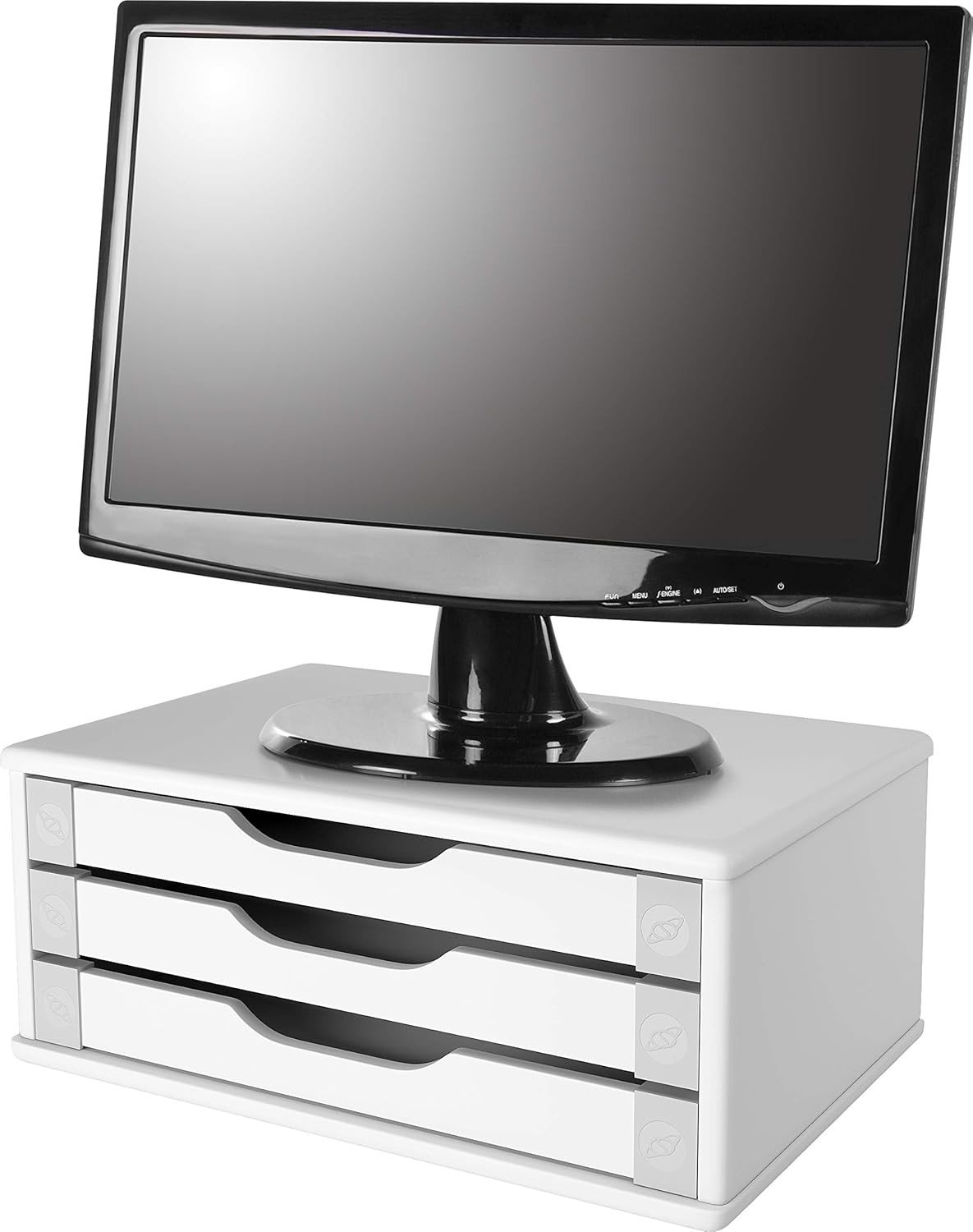 Suporte de Monitor com 3 Gavetas em MDF Branco - Organize e Eleve Sua Mesa