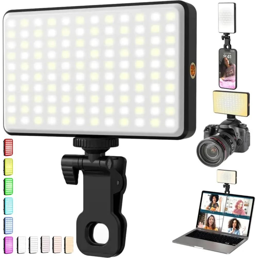 Iluminação Selfie RGB com Clipe Ajustável: Eleve Seus Vídeos e Fotos!