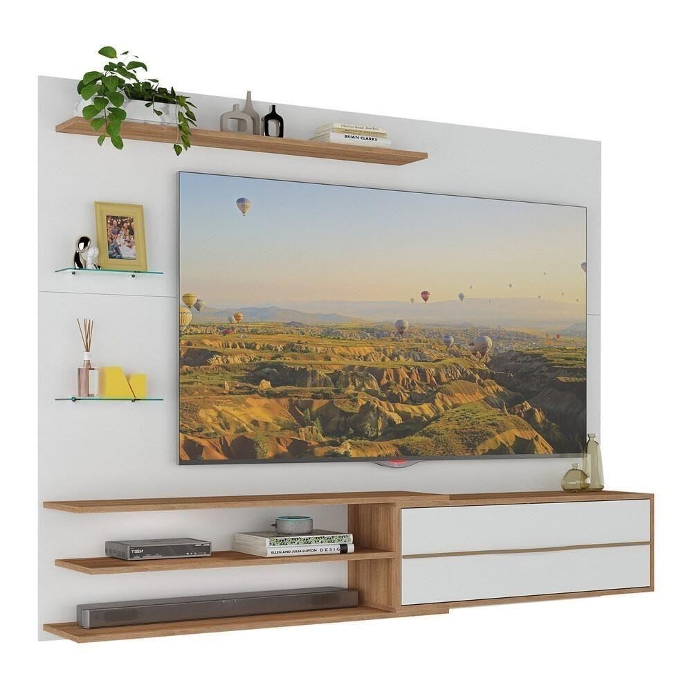 Painel para TV 65" com Porta Basculante e Prateleiras | Design Moderno em MDP