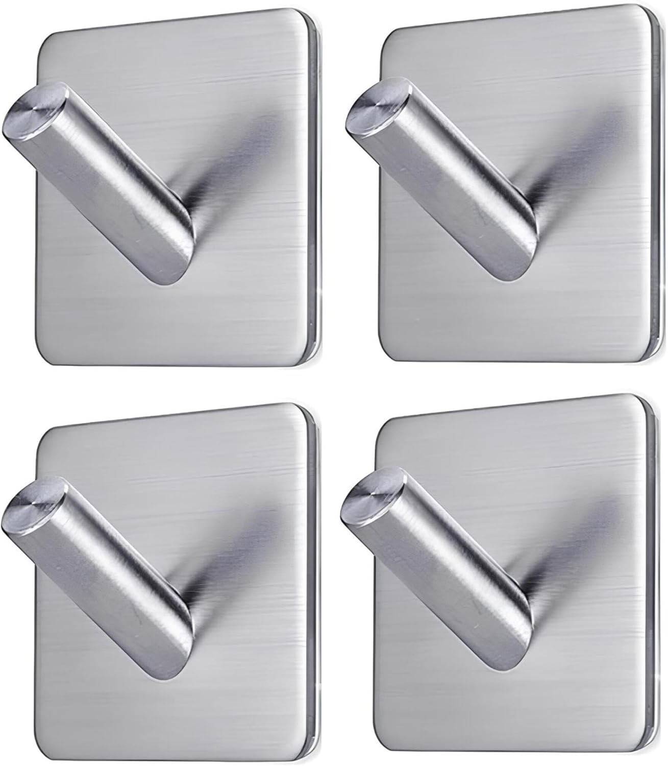 Kit 4 Ganchos de Parede Autoadesivos em Aço Inox – Sem Furo, Resistente à Umidade e Ferrugem, para Banheiro, Cozinha e Lavanderia