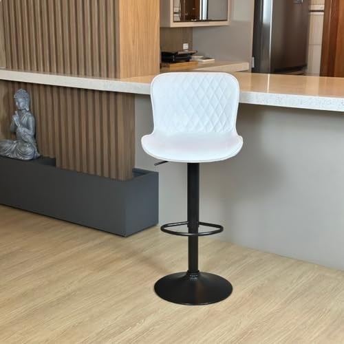 Banqueta Alta Giratória com Encosto em Couro PU – Estilo e Conforto Moderno para Cozinhas e Bares (Branco)