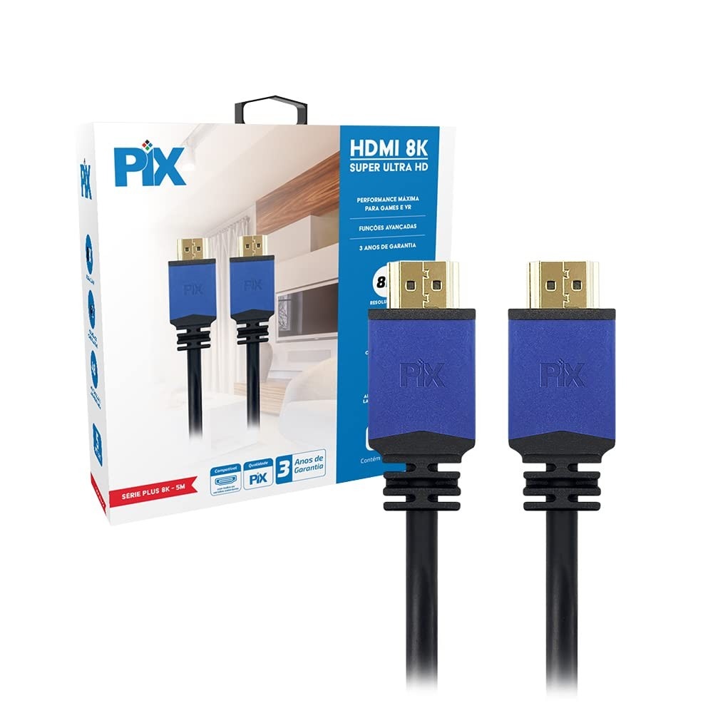 Cabo HDMI 2.1 PIX 8K HDR 5 Metros Azul: Imagem e Som de Cinema em Casa!
