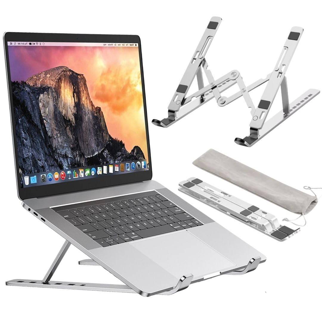 Suporte para Notebook e Tablet em Alumínio Dobrável – 6 Níveis de Inclinação, Portátil com Estojo, Compatível com Tela de 10" a 17"