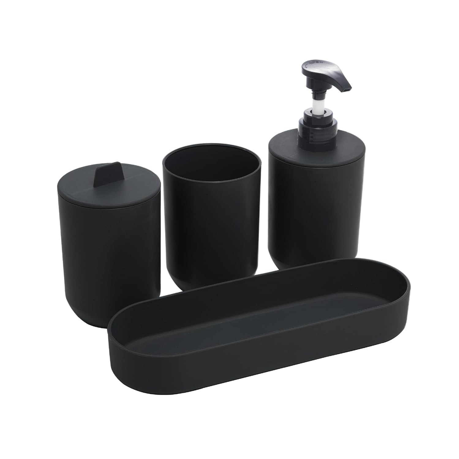 Conjunto 4 Peças Banheiro em Bambu e PP Preto - Porta-Sabonete, Escova, Copo e Algodão | Estilo Moderno e Sustentável