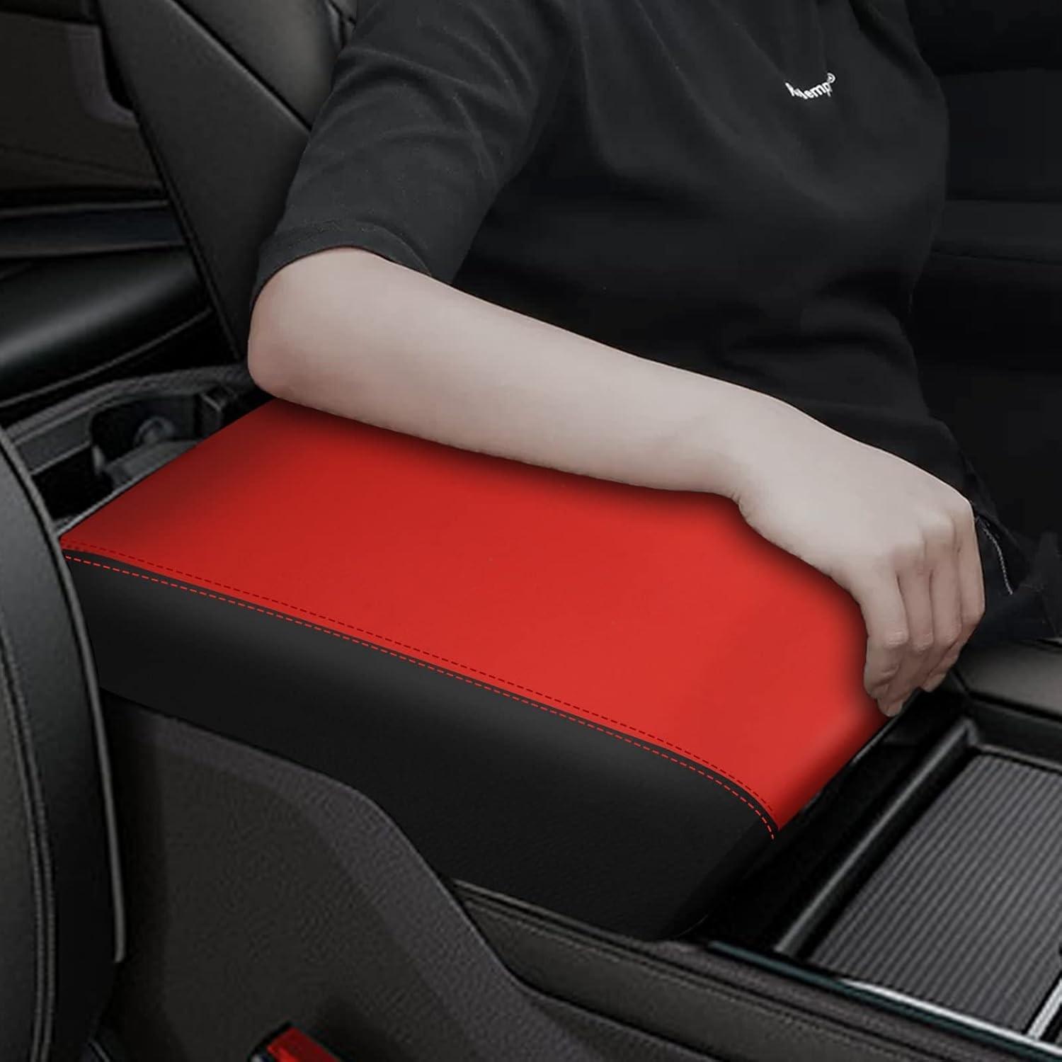 Capa de Console Central em Couro Premium para Dodge RAM 1500/2500/3500 (2019-2023) - Proteção e Estilo Vermelho com Preto
