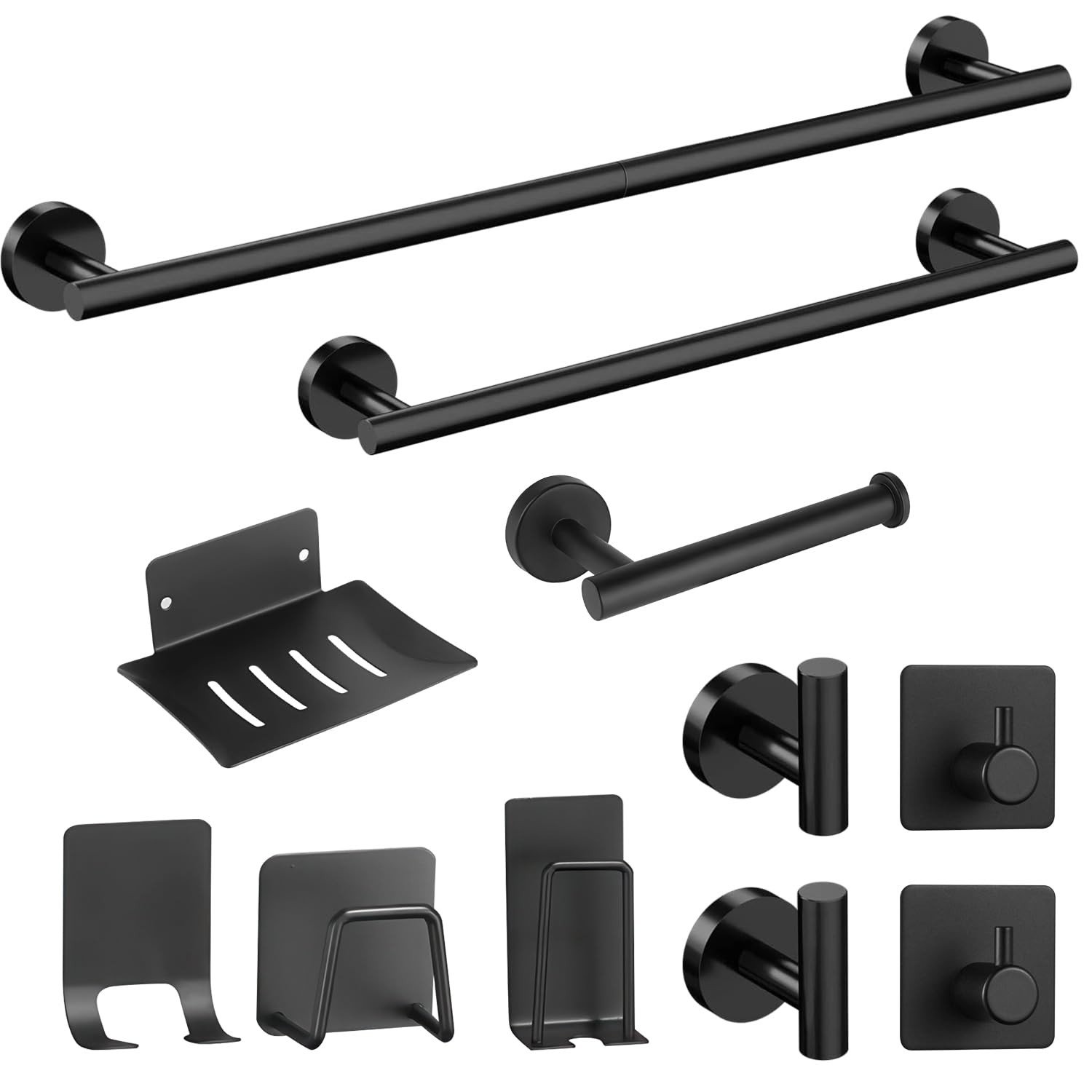 Kit Banheiro 11 Peças em Aço Inox Preto – Organização Moderna e Durável para Banheiro, Cozinha e Quarto