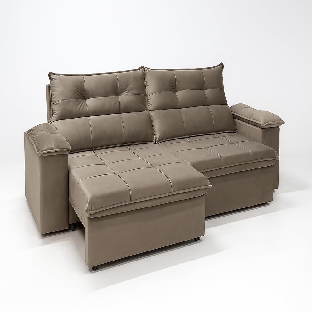 Sofá 2 Lugares Reclinável e Retrátil em Veludo Capuccino - Conforto e Estilo para sua Sala