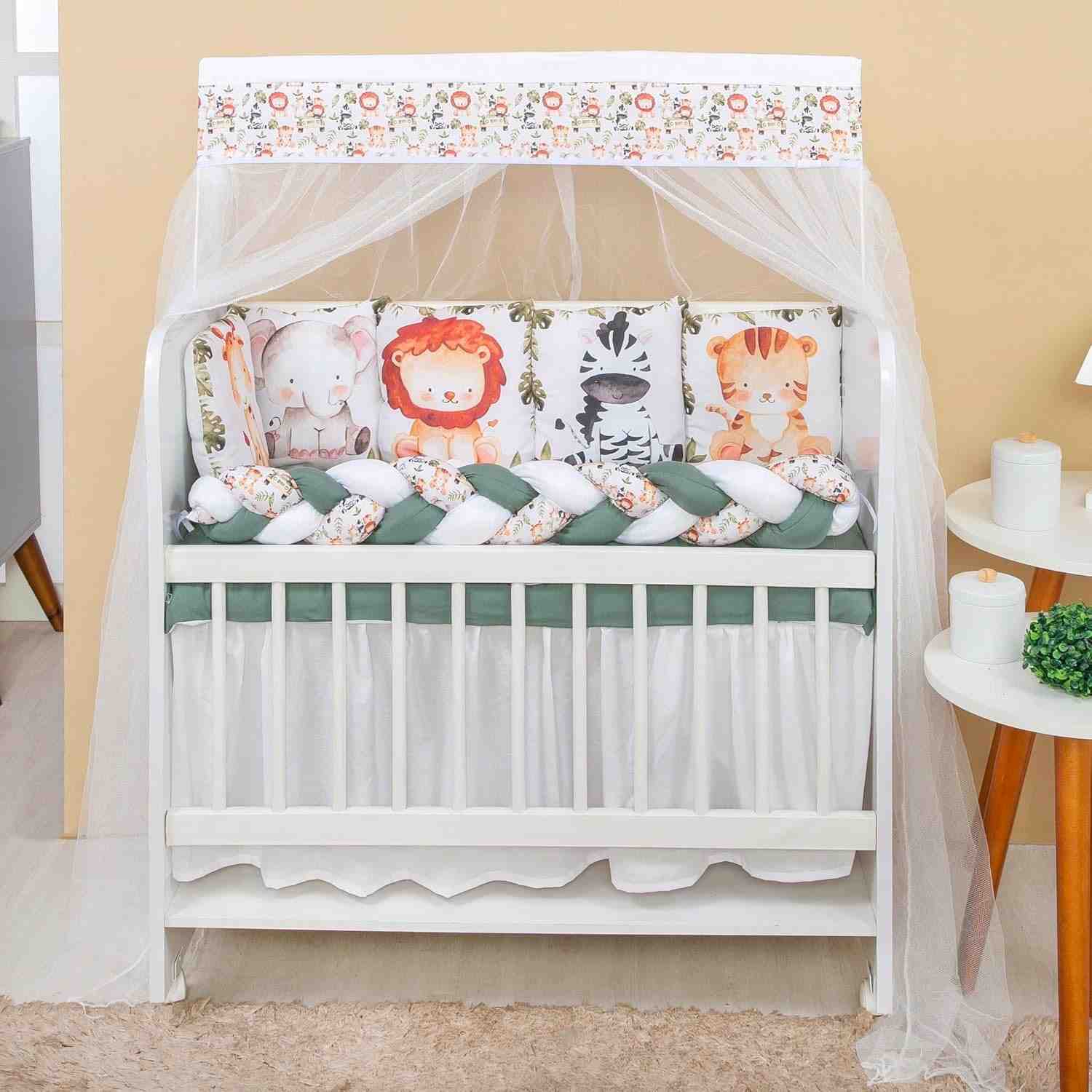 Kit Berço 12 Peças com Saia e Protetor Safari Zoo - Decoração Encantadora para Quarto de Bebê