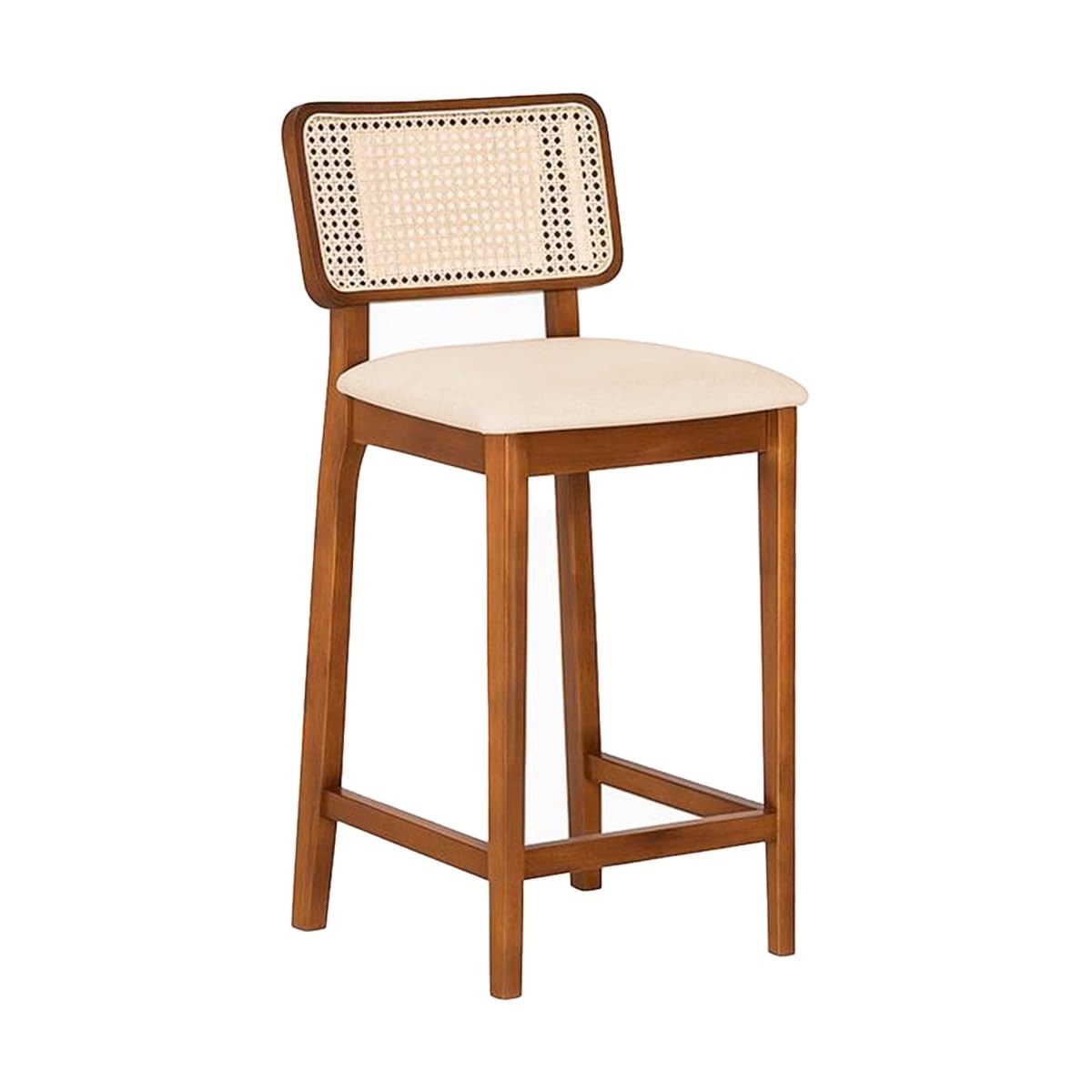 Banqueta Alta com Encosto em Madeira Maciça e Rattan - Estilo Moderno para Ambientes Sofisticados