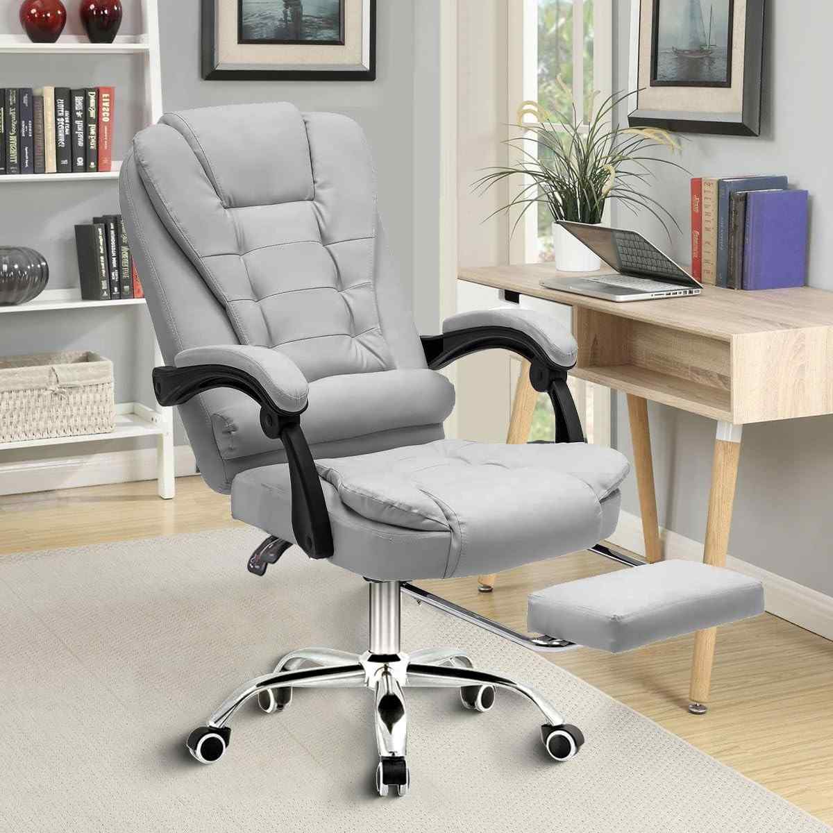 Cadeira Presidente Ergonômica Cinza - Apoio para Pés e Encosto Ajustável