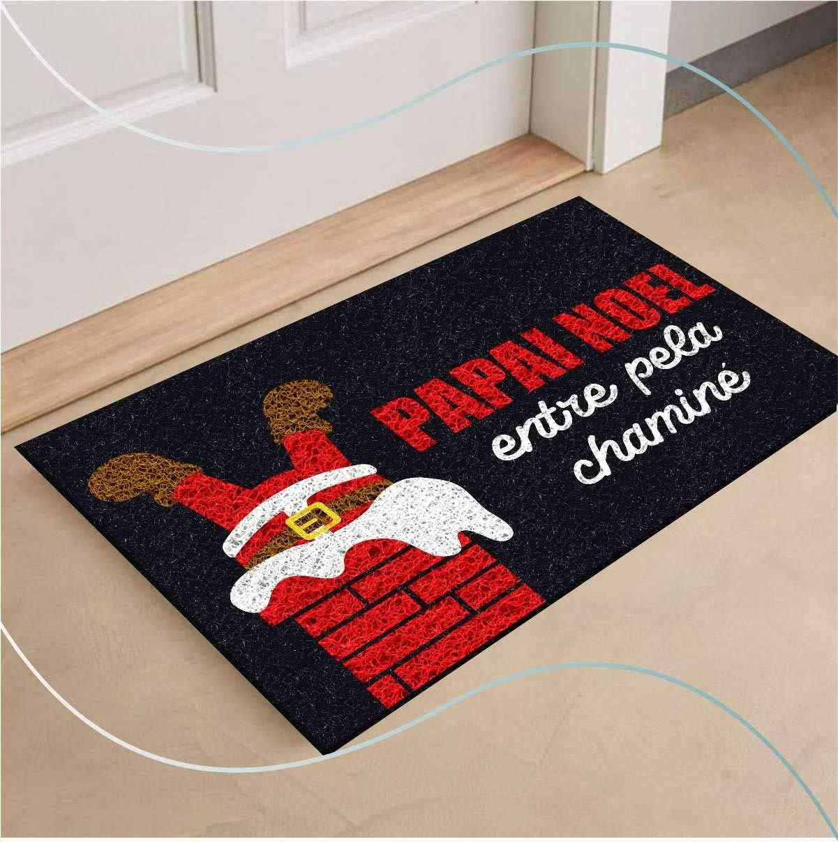 Tapete Capacho Papai Noel - Entre Pela Chaminé 60x40 - Decoração Natalina com Toque Mágico