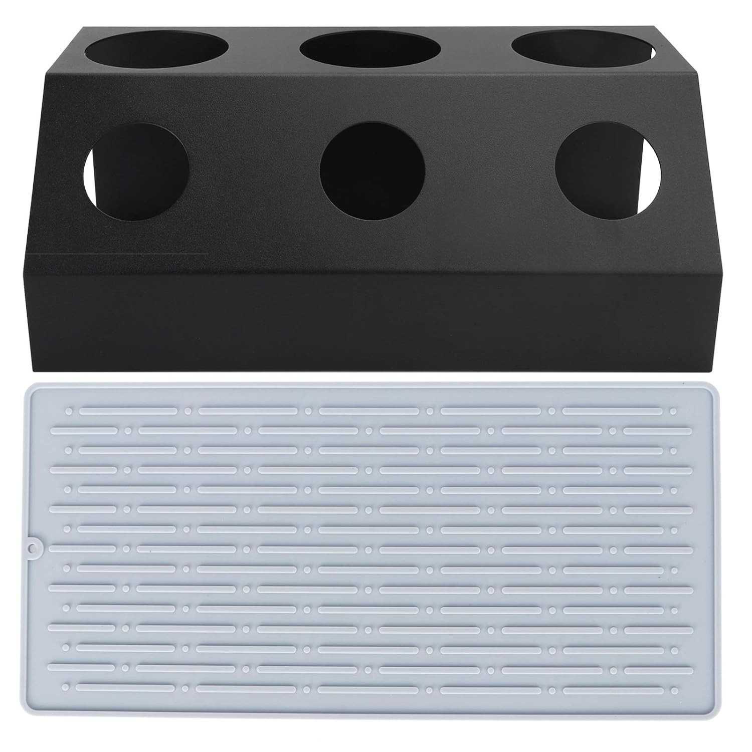 Escorredor de Garrafas Premium com Almofada de Drenagem - 3 Furos em Alumínio e Silicone (Preto)