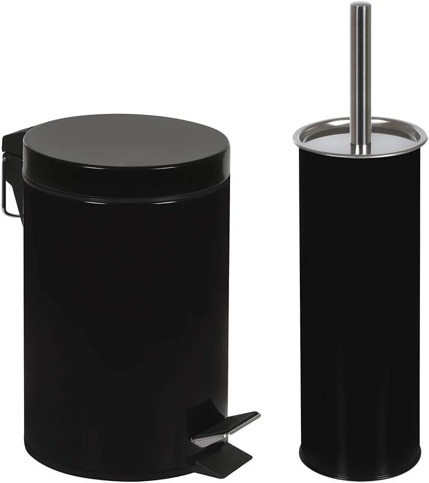 Conjunto Lixeira e Escova Sanitária Inox Preto 3L - Moderno e Resistente