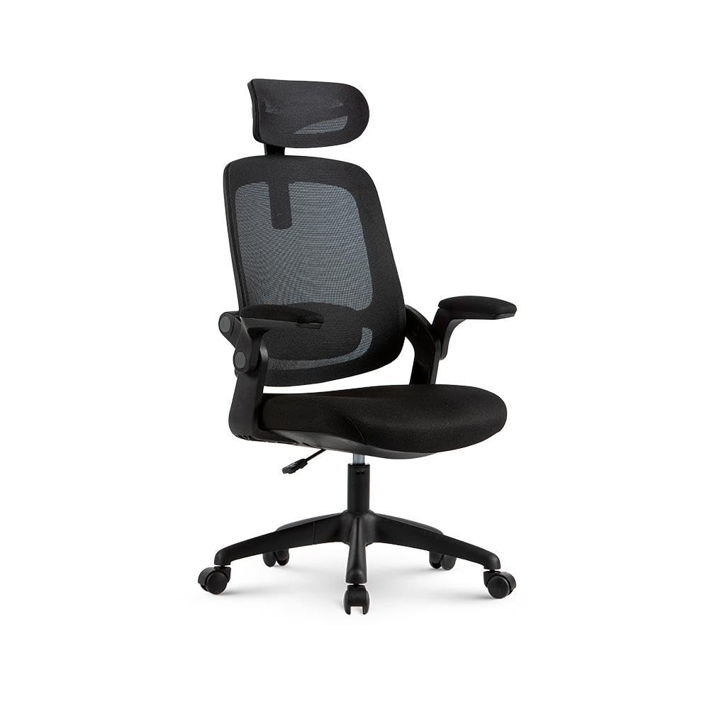 Cadeira de Escritório Ergonômica Astra Preta com Apoio Lombar e Cabeça Ajustável, Encosto Relax e Mesh Respirável