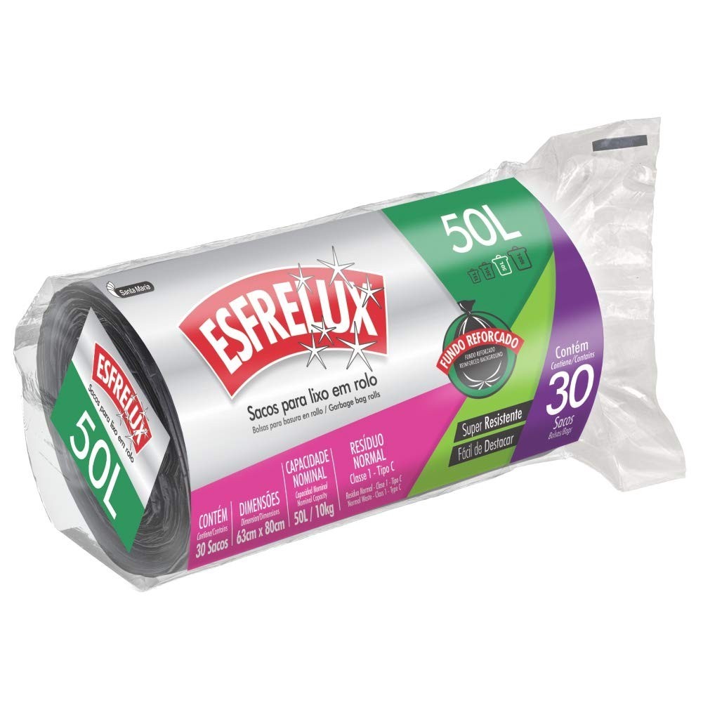 Sacos para Lixo Santa Maria 50L Rolo Econômico Esfrelux - Super Resistente e Sem Cheiro