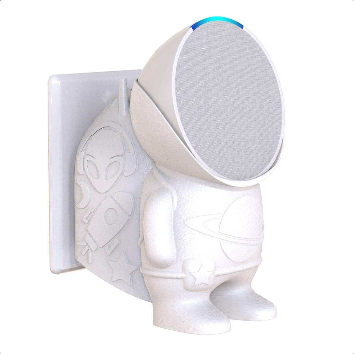 Suporte de Tomada Astronauta para Alexa Echo Pop - Organize e Decore seu Espaço (Branco)